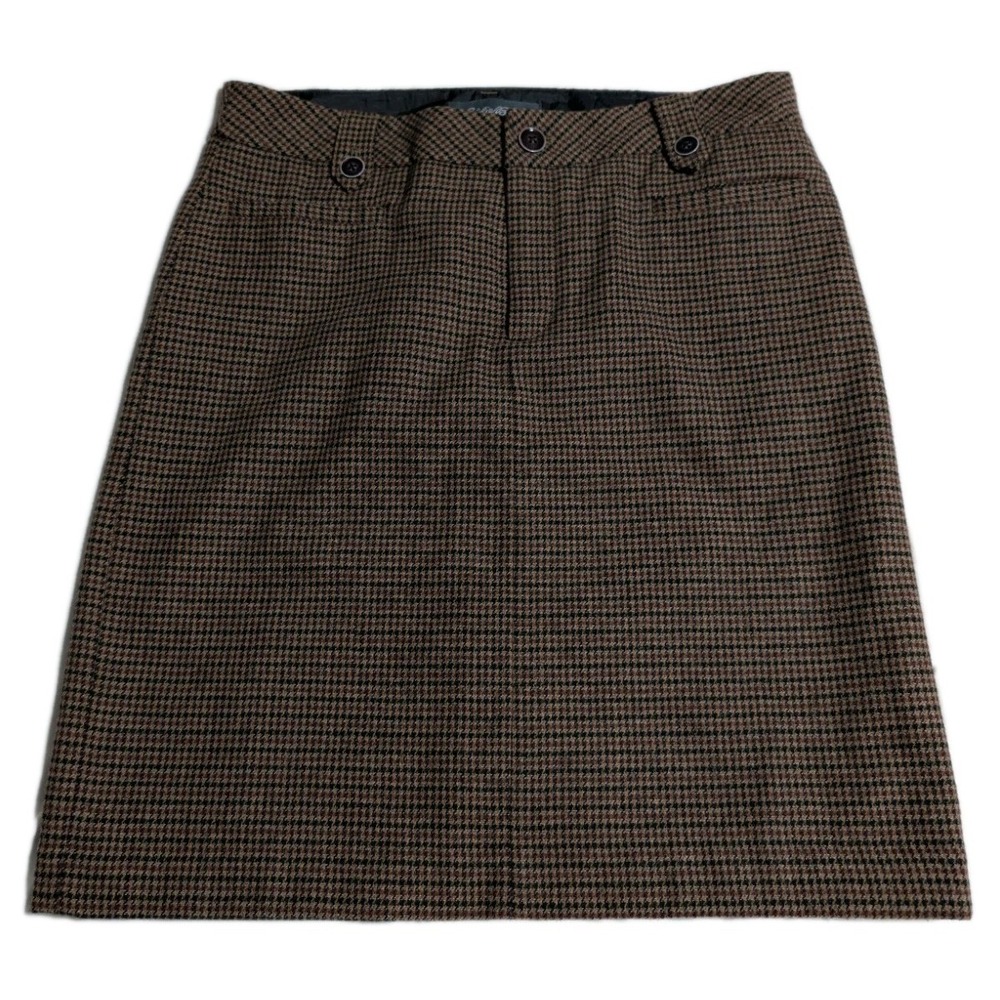 Eddie Bauer Wool‎ Houndstooth Straight Skirt Brown Tan Career Knee Length Womens